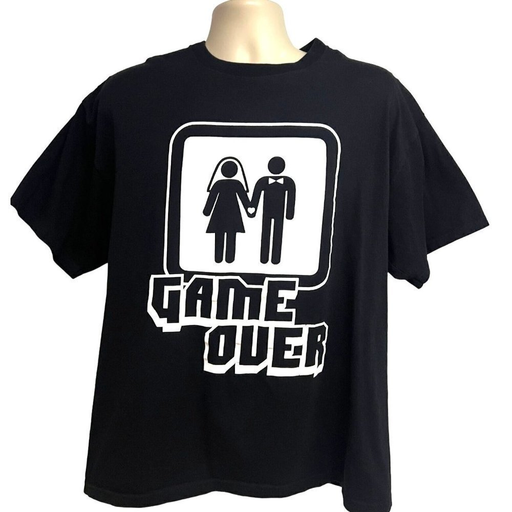 Spencers Mens Black White Graphic T-Shirt XL Novelty Funny Stretch Cotton Unisex